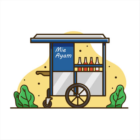 illustration of chicken noodle cart, Cart food illustration. cart indonesia isolated vectorのイラスト素材