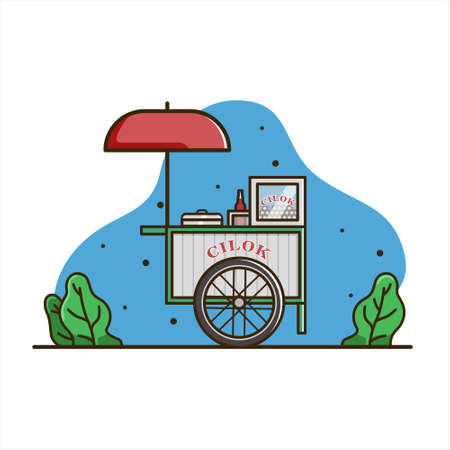 cilok cart illustration, little meatball cart vector, cart indonesia isolated vectorのイラスト素材