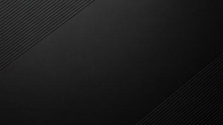This image presents an abstract dark composition, featuring textured diagonal lines against a smooth black backdrop. The minimalist style uses shades of black with contrasting lines. It is suitable for commercial uses such as websites, presentations, or print designs. The image could be used as a background or for a graphic element.の素材