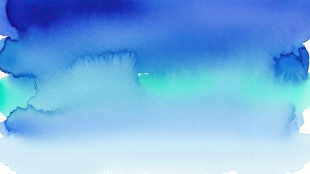 This image presents an abstract watercolor background showcasing blended shades of blue and turquoise. The artistic composition features soft edges and color gradients, suggesting a fluid and organic texture. Ideal for various design projects, this versatile artwork can be used in diverse commercial and editorial applications.の素材