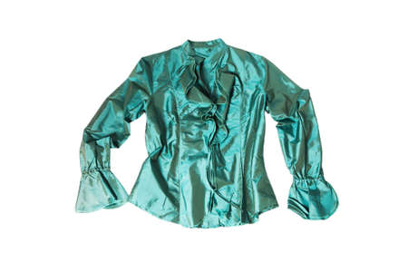 green silk blouse isolated on whiteの写真素材
