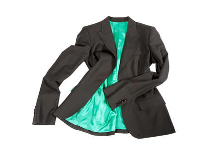 Elegant gray female jacket with green lining  isolated over whiteの写真素材