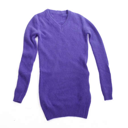 Blue knitted casual sweater on white backgroundの写真素材