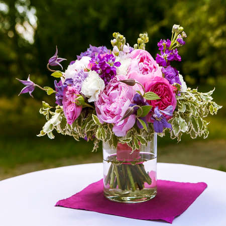 Fine Banquet Table Setting With Bouquetの写真素材