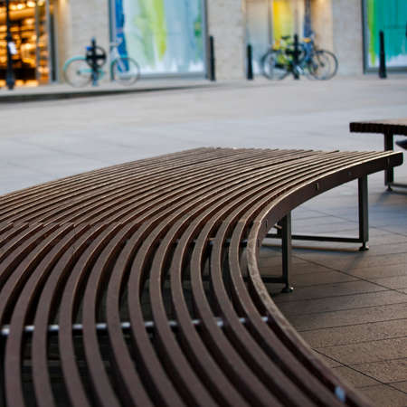 Wooden bench near market. Selective focusの写真素材