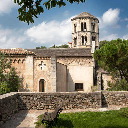 GIRONA, CATALONIASPAIN - MAY 13, 2013: Top view of the castle and the Church in Girona, Spain. Sant Pere de Galligantsのeditorial素材