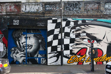 LONDON, UNITED KINGDOM - JANUARY 12, 2014: Shoreditch, in the heart of the trendy East End of London, has become synonymous with the UK street art scene, attracting visitors from all over the world.のeditorial素材