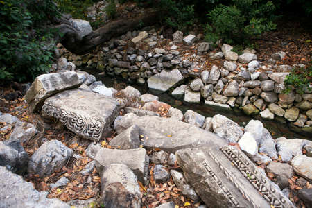the fragment of pommel column near entrance to an ancient roman temple at the town of Olympos (Cirali) in southern Anatolia, Turkeyの写真素材
