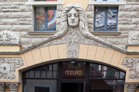 Riga, Latvia - May 3: Art Nouveau facade decoration in Riga, Latvia on May 3 2015. Art nouveau architecture is one of Riga claims to fame.のeditorial素材