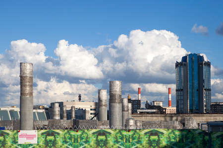 MOSCOW - May20, 2016: District heating station in the background of a stormy sky