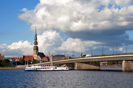 Riga, Latvia - May 4: View to Old town of Riga, Latvia on July 4 2016. Riga is the capital of Latvia.のeditorial素材