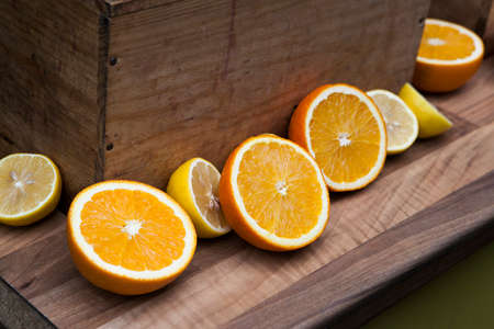 Box of oranges harvested fields valencia Spainの写真素材