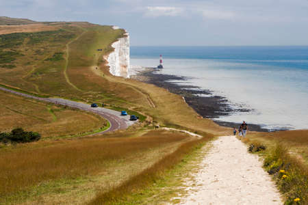 BEACHY HEAD, SUSSEX/UK - MAY 11 : The Belle Toute Lighthouse at Beachy Head in Sussex on May 11, 2011. Unidentified people.のeditorial素材