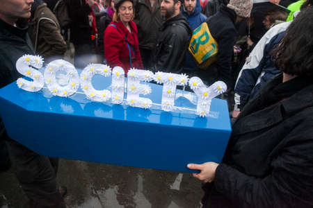 Thatcher Death Party, London, UK.13.04.2013 Protesters congregate on Trafalgar Square, to celebrate...