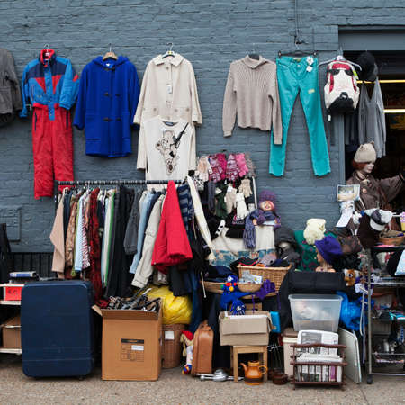 LONDON, ENGLAND, UK - MAY 4, 2014: traditional flea market at Brick Lane. Brick Lane flea market operates every Sunday.のeditorial素材