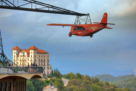 BARCELONA - July 25: Nostalgic Airplane in Parc d'Atraccions at Tibidabo July 25, 2016 in Barcelona, Spain.のeditorial素材