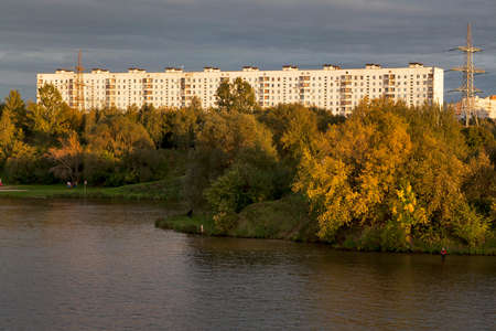 MOSCOW - SEPTEMBER 16, 2016: modern building in Strogino region on bank of Moskva-river