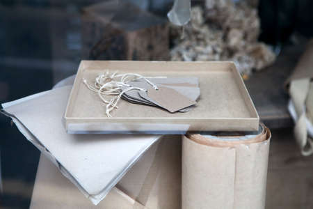 brown paper parcel with copy spaceの写真素材