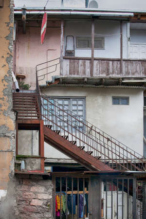 Tbilisi, Georgia - May 19, 2016: The Balcony Of An Old House In The Old Part Of Tbilisi - The Capital Of Georgia.のeditorial素材