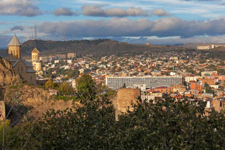 TBILISI, GEORGIA - November 04, 2016 : Tbilisi city center aerial view from Narikala Fortress, Georgiaのeditorial素材