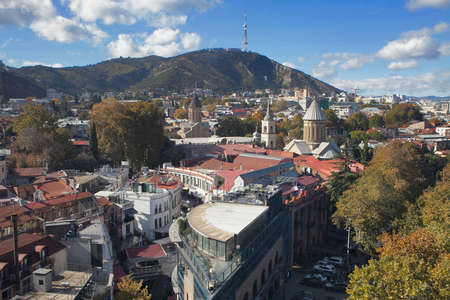 TBILISI, GEORGIA - November 04, 2016 : Tbilisi city center aerial view from Narikala Fortress, Georgiaのeditorial素材