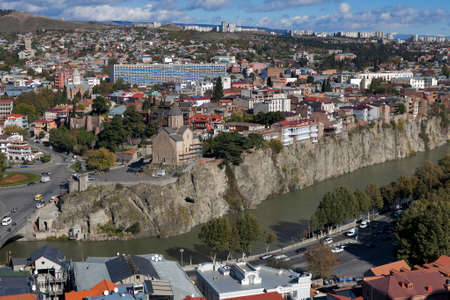 TBILISI, GEORGIA - November 04, 2016 : Tbilisi city center aerial view from Narikala Fortress,...