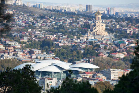 TBILISI, GEORGIA - November 04, 2016 : Tbilisi city center aerial view from the mountain Mtazminda,...