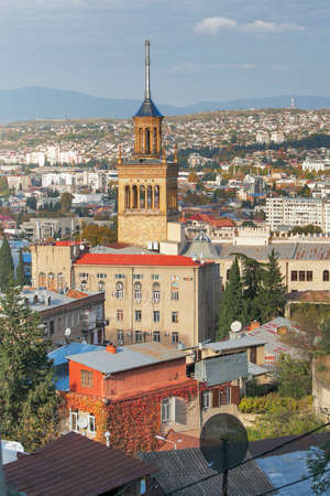 TBILISI, GEORGIA - November 04, 2016 : Tbilisi city center aerial view from the mountain Mtazminda, Tbilisi Georgiaのeditorial素材