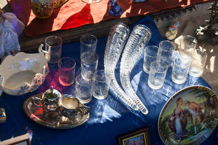 TBILISI, GEORGIA, 16 AUGUST, 2016: Antiques of the nineteenth century for sale on a flea market in Tbilisiのeditorial素材