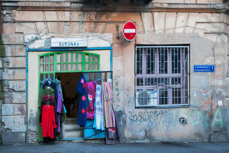 TBILISI, GEORGIA, 16 AUGUST, 2016: old vintage clothing for sale near the antic shopのeditorial素材