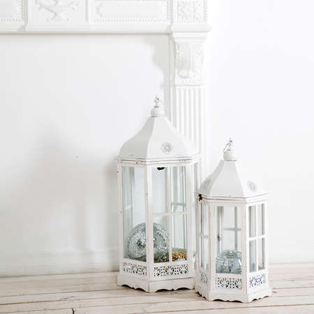 Christmas tree studio shot with lot of silver and red decorationsの写真素材