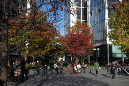 LONDON, UK - APRIL 22, 2016: City area office buildings just off Bishopsgate near Liverpool Street station forms part of the regeneration of Spitalfieldsのeditorial素材