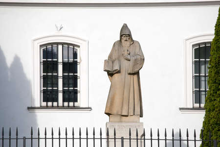 WARSAW, POLAND - MAY 01, 2017, Statue of St Benedykt outside Saint Kazimierz Church in New Town of Warsaw in Polandのeditorial素材