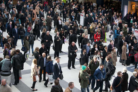 LONDON, ENGLAND - March 12, 2017 People at Liverpool Street station. Opened in 1874 it is third busiest and one of the main railway stations in UK, with connection to London Undergroundのeditorial素材