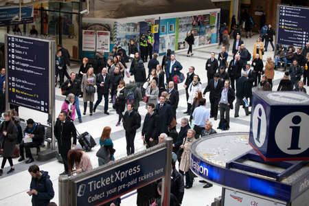 LONDON, ENGLAND - March 12, 2017 People at Liverpool Street station. Opened in 1874 it is third...