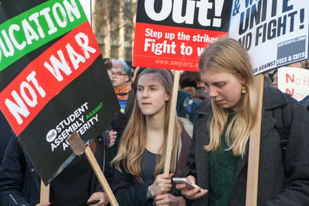 London, UK. 19th Nov, 2016. Students protest against fees and cuts and debt in central London.