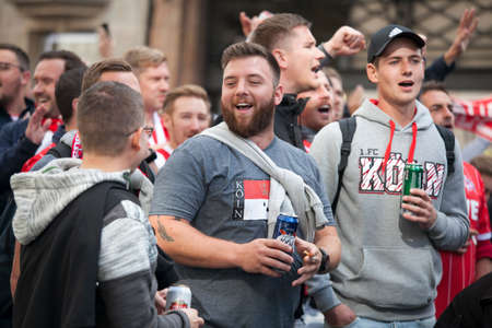 LONDON, ENGLAND - September 14 2017 During the day a large crowd of Cologne fans marched through Soho and then into Oxford Street which they brought to a halt.のeditorial素材