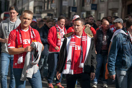 LONDON, ENGLAND - September 14 2017 During the day a large crowd of Cologne fans marched through Soho and then into Oxford Street which they brought to a halt.のeditorial素材