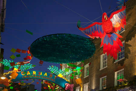 LONDON - DECEMBER 18, 2017: Christmas lights on Carnaby Street, London UK. Carnaby Christmas lights feature some of the most unusual decorations and lights in London.のeditorial素材