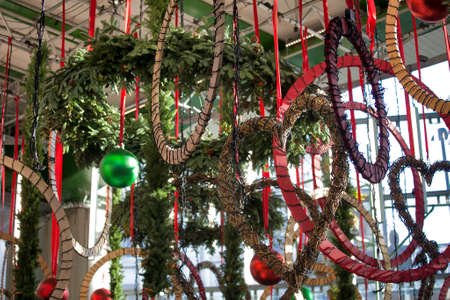 LONDON, ENGLAND - December 18 , 2017 Garlands and fir paws as an ornament of the Borough marketのeditorial素材