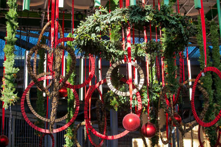 LONDON, ENGLAND - December 18 , 2017 Garlands and fir paws as an ornament of the Borough marketのeditorial素材