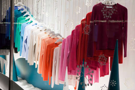 LONDON, ENGLAND - December 18 , 2017 Christmas showcases at Debenhams. Department store chain selling own-brand and international fashion, beauty and homeware products,のeditorial素材