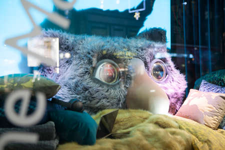 LONDON, ENGLAND - December 18 , 2017 Christmas showcases at Debenhams. Department store chain selling own-brand and international fashion, beauty and homeware products,のeditorial素材