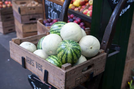LONDON, ENGLAND - December 18 , 2017 Melon and watermelon for sale on Borough marketのeditorial素材