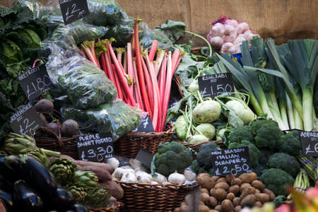 LONDON, ENGLAND - December 18 , 2017 Different types of vegetables on the Borough market in Londonのeditorial素材