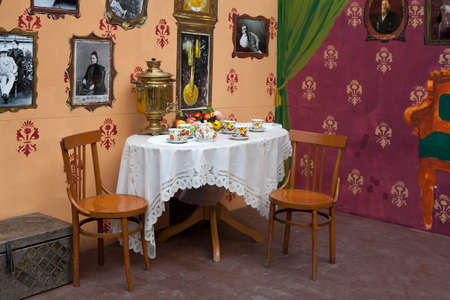 MOSCOW, RUSSIA - 19 SEPT , 2017 Installation of Russian life on the street near the metro Tretyakovskaya.のeditorial素材