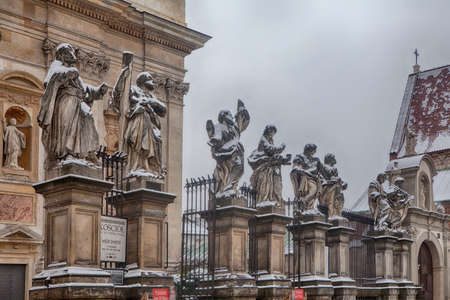 Krakow, Poland - February 12, 2018 Picture of Apostles at Church of St. Peter and Paul in snow in Krakowのeditorial素材