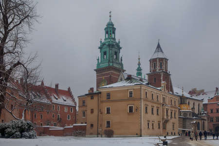 Krakow, Poland - February 12, 2018 Wawel Royal Castle On Wawel Hill. Wawel Cathedralのeditorial素材
