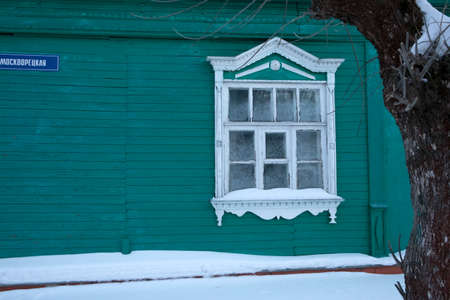 KOLOMNA, RUSSIA - 10 March 2018 A sample of vintage modern wooden architecture. The city manor.のeditorial素材