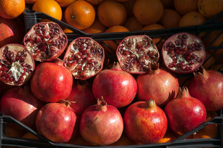the Fresh fruits on a Turkish market in Istambul city, Turkeyの写真素材